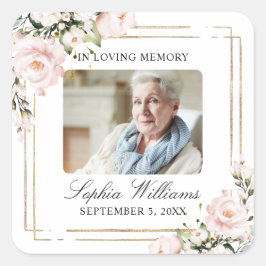 Blush Roos Flowers Memorial Funeral Square Sticker