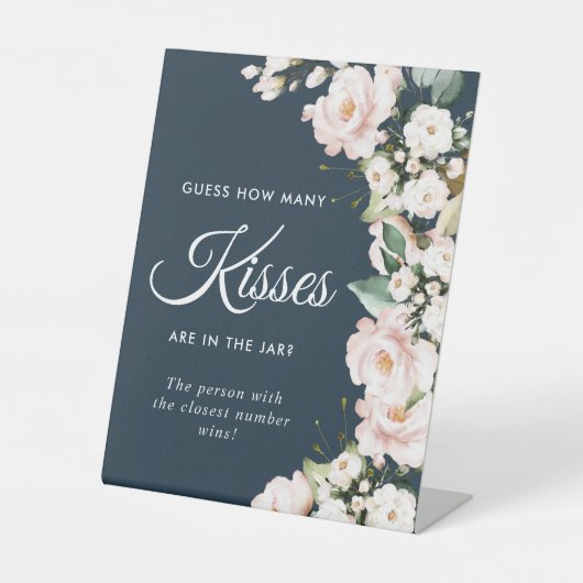 Blush Roos Flowers & Navy hoeveel kussen teken Reclamebord Met Voetstuk (Voorkant)