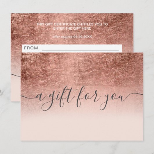 Blush roos folie ombre gift certificaat (Voorkant / Achterkant)