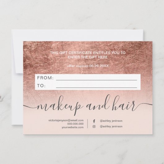 Blush roos folie ombre gift certificaat (Achterkant)