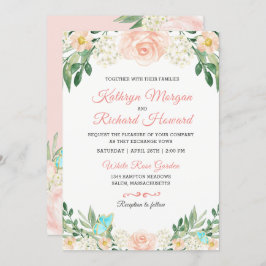 Blush Roos Garden Waterverf Weddenschappen uitnodi Kaart
