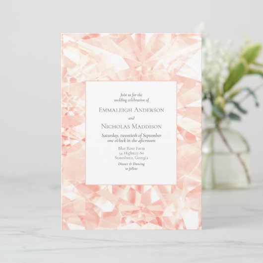 Blush Roos Gemstone Illusion Wedding Kaart (Staand voorkant)