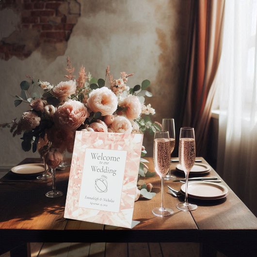 Blush Roos Gemstone Wedding Reclamebord Met Voetstuk