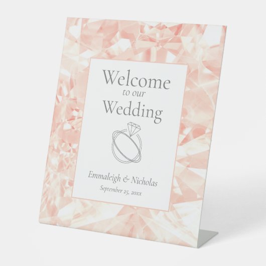 Blush Roos Gemstone Wedding Reclamebord Met Voetstuk (Voorkant)