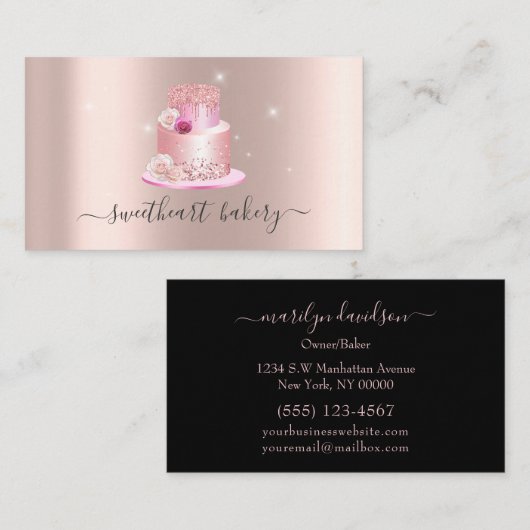 Blush Roos Glitter Folie Cake Bakery Pastry Shop Visitekaartje (Voorkant / Achterkant)