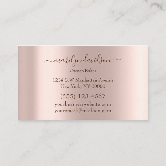 Blush Roos glitter Folie Cake Bakery Shop Visitekaartje (Achterkant)