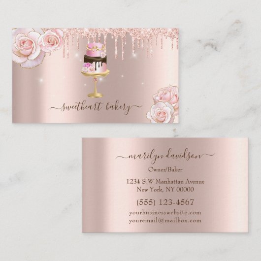 Blush Roos glitter Folie Cake Bakery Shop Visitekaartje (Voorkant / Achterkant)