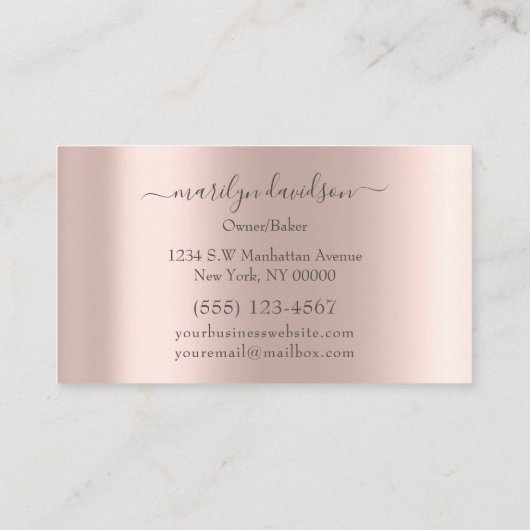 Blush Roos glitter Folie Cake Bakery Shop Visitekaartje (Achterkant)