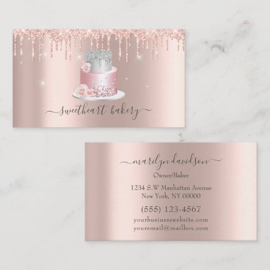 Blush Roos glitter Folie Cake Bakery Shop Visitekaartje (Voorkant / Achterkant)