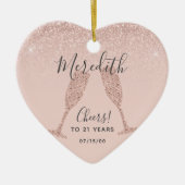 Blush Roos Gold 21e geboortedag hartdatum geboorte Keramisch Ornament (Voorkant)