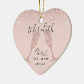 Blush Roos Gold 21e geboortedag hartdatum geboorte Keramisch Ornament (Links)