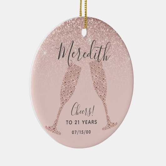 Blush Roos Gold 21st geboortedag met geboortedatum Keramisch Ornament (Rechts)