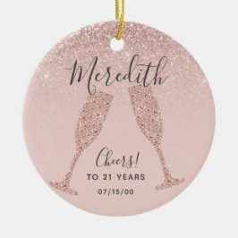 Blush Roos Gold 21st geboortedag met geboortedatum Keramisch Ornament