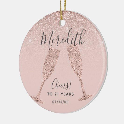 Blush Roos Gold 21st geboortedag met geboortedatum Keramisch Ornament (Links)