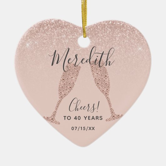 Blush Roos Gold 40th Birthday Heart Date of Birth Keramisch Ornament (Voorkant)