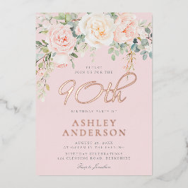 Blush & Roos Gold 90e verjaardag Folie Uitnodiging