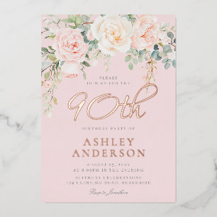 Blush & Roos Gold 90e verjaardag Folie Uitnodiging