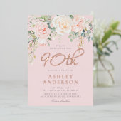 Blush & Roos Gold 90e verjaardag Folie Uitnodiging (Staand Voorkant)