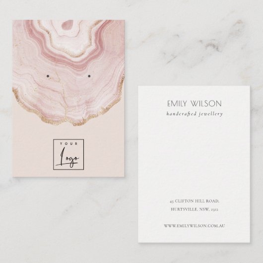 Blush Roos Gold Agate Marble Logo Earning Display Visitekaartje (Voorkant / Achterkant)