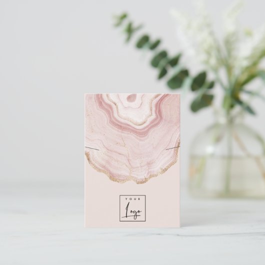 Blush Roos Gold Agate Marble Logo Ketting Display Visitekaartje (Staand voorkant)