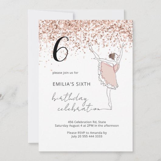 Blush Roos Gold Ballerina Ballet Dancer Birthday Kaart (Voorkant)