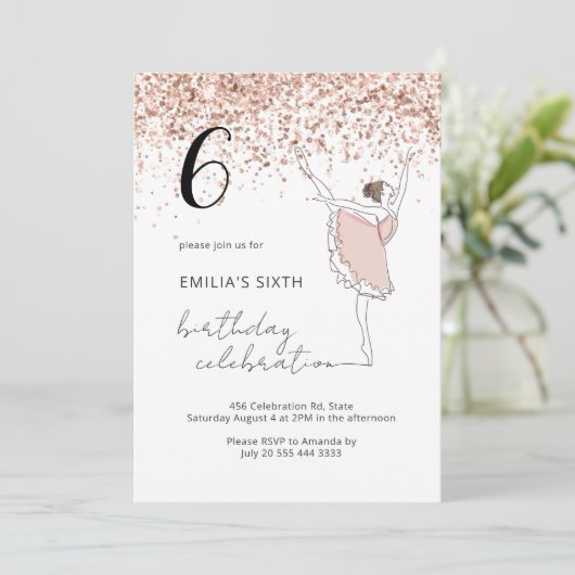 Blush Roos Gold Ballerina Ballet Dancer Birthday Kaart (Staand voorkant)