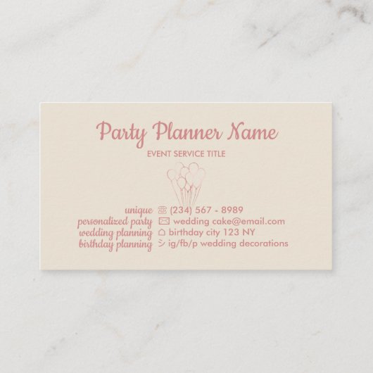Blush Roos Gold ballon Event Planner Social Media Visitekaartje (Achterkant)