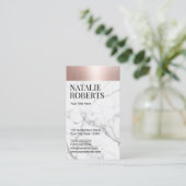 Blush Roos Gold Border Moderne witte marmer Visitekaartje (Staand voorkant)