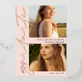 Blush Roos Gold Calligraphy 2 Foto's Afstuderen Folie Uitnodiging (Voorkant)