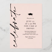 Blush Roos Gold Calligraphy 2 Foto's Afstuderen Folie Uitnodiging (Achterkant)