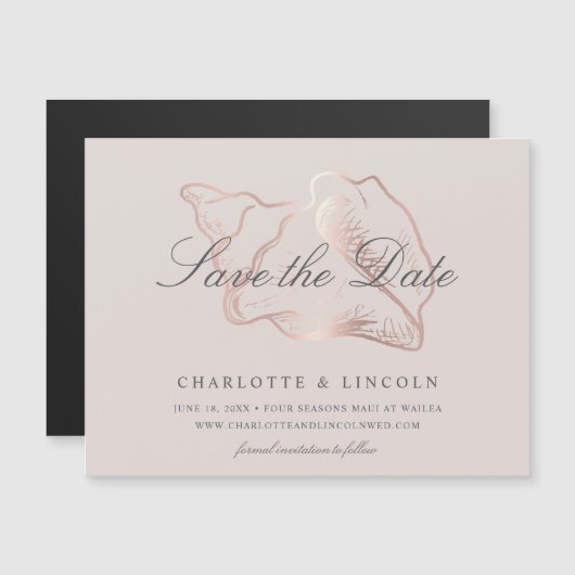 Blush & Roos Gold Conch Weddenschap Bewaar de datu Magnetische Uitnodiging (Voorkant / Achterkant)