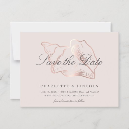 Blush & Roos Gold Conch Weddenschap Bewaar de datu Magnetische Uitnodiging (Voorkant)