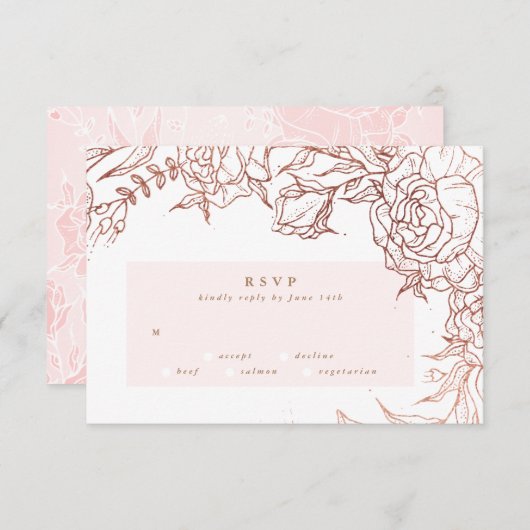 Blush Roos Gold Copper Elegant Floral Wedding RSVP Kaartje (Voorkant / Achterkant)