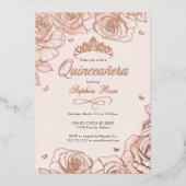 Blush Roos Gold Crown Rozen Theme Quinceanera Folie Uitnodiging (Voorkant)