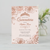 Blush Roos Gold Crown Rozen Theme Quinceanera Folie Uitnodiging (Staand Voorkant)