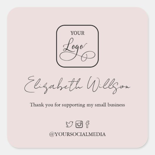 Blush Roos Gold Custom Promotion Business Logo Vierkante Sticker (Voorkant)