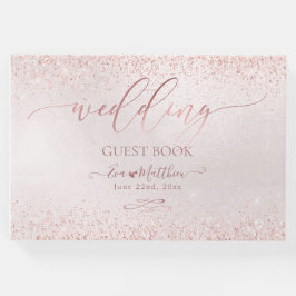 Blush Roos Gold faux Glitter Wedding Guestbook Gastenboek