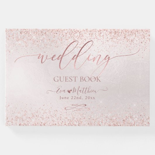Blush Roos Gold faux Glitter Wedding Guestbook Gastenboek (Voorkant)
