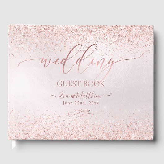 Blush Roos Gold faux Glitter Wedding Guestbook Gastenboek (Voorkant)