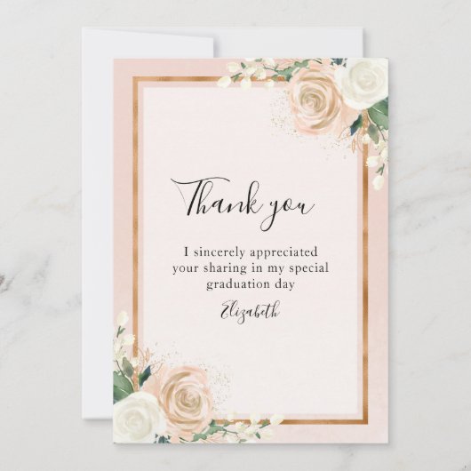 Blush & Roos Gold Floral Afstuderen Dank u Bedankkaart (Achterkant)