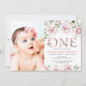 Blush & Roos Gold Floral Baby 1e verjaardag Kaart (Voorkant)
