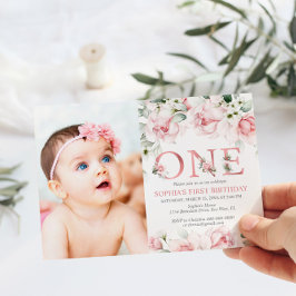 Blush & Roos Gold Floral Baby 1e verjaardag Kaart