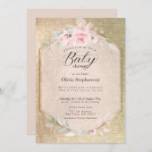 Blush Roos Gold Floral Baby shower Kaart (Voorkant / Achterkant)