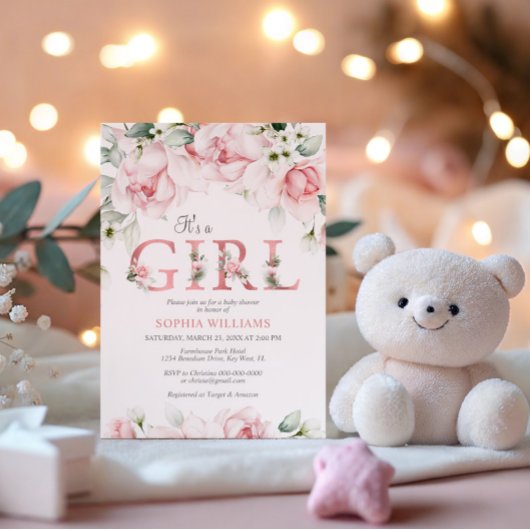 Blush & Roos Gold Floral Baby shower Kaart
