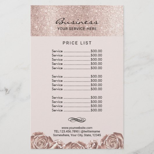 Blush Roos Gold Floral Beauty Salon Spa Price List Flyer (Voorkant)