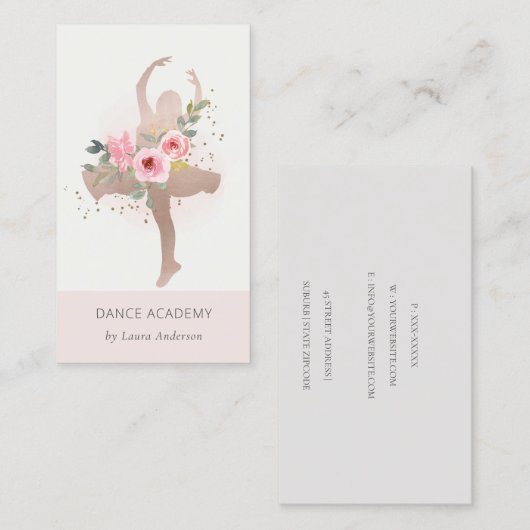 Blush Roos Gold Floral Dancer Academy Logo Visitekaartje (Voorkant / Achterkant)