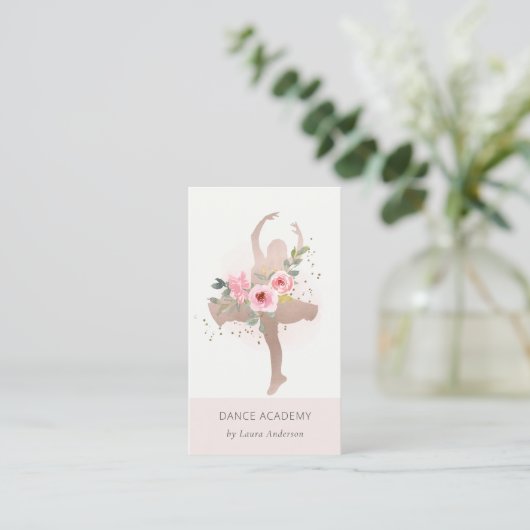 Blush Roos Gold Floral Dancer Academy Logo Visitekaartje (Staand voorkant)