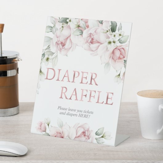 Blush & Roos Gold Floral Diaper Raffle Sign Reclamebord Met Voetstuk (Insitu)
