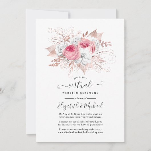 Blush & Roos Gold Floral en Lace Virtual Wedding Kaart (Voorkant)