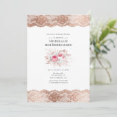Blush & Roos Gold Floral & Lace Bridesmaid's Lunch Kaart (Staand voorkant)